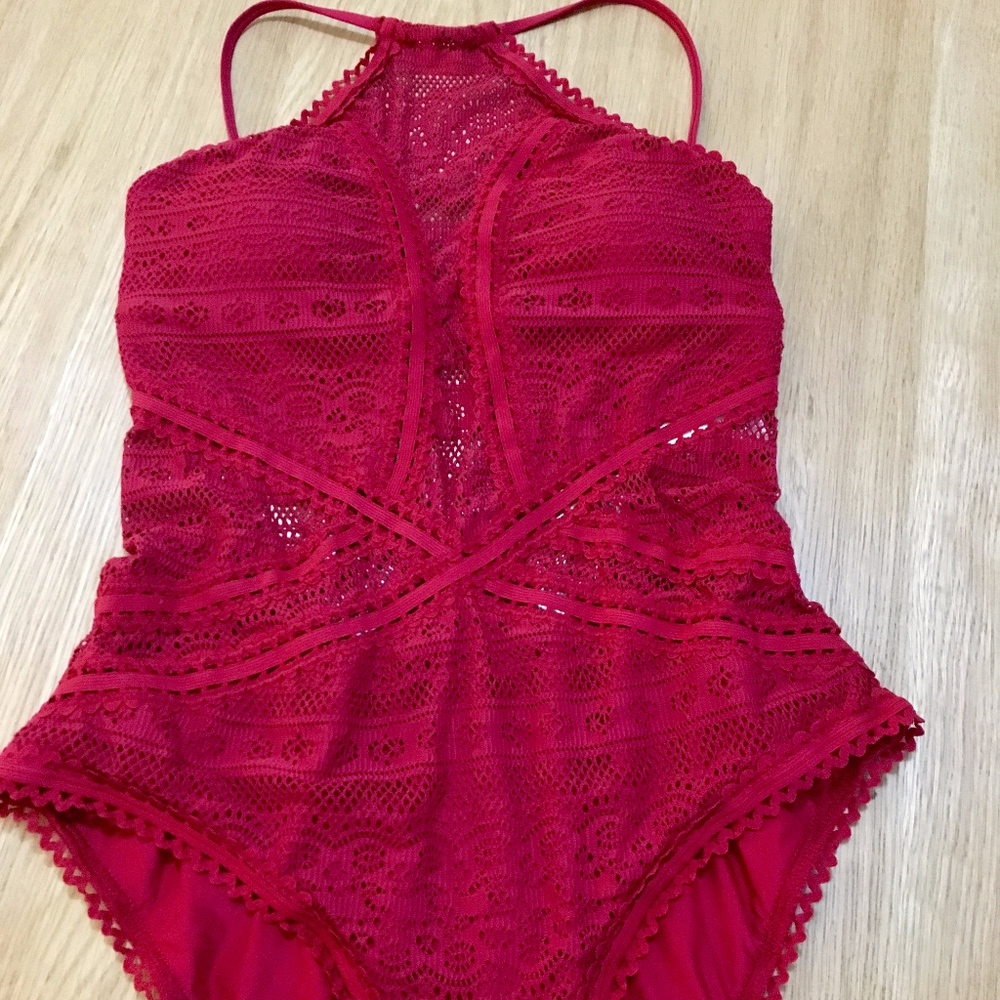 BECCA Prairie Rose High Neck Crochet One Piece